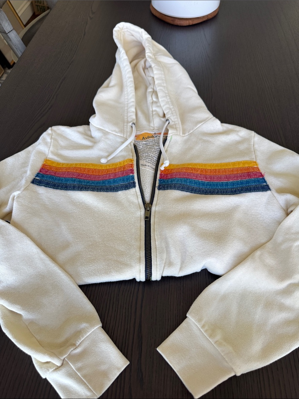 Aviator Nation Women’s Cream 5-Stripe Zip Hoodie. Great condition.